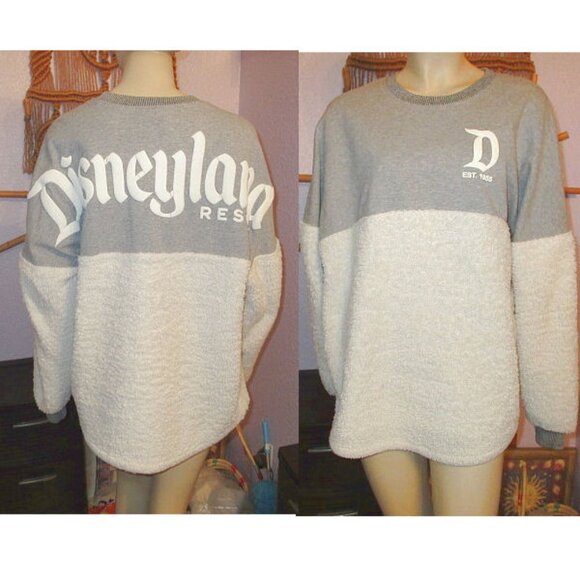 Disneyland Resort Spirit Jersey Sweatshirt Size M Fuzzy Sherpa Teddy Oversized - Picture 1 of 8